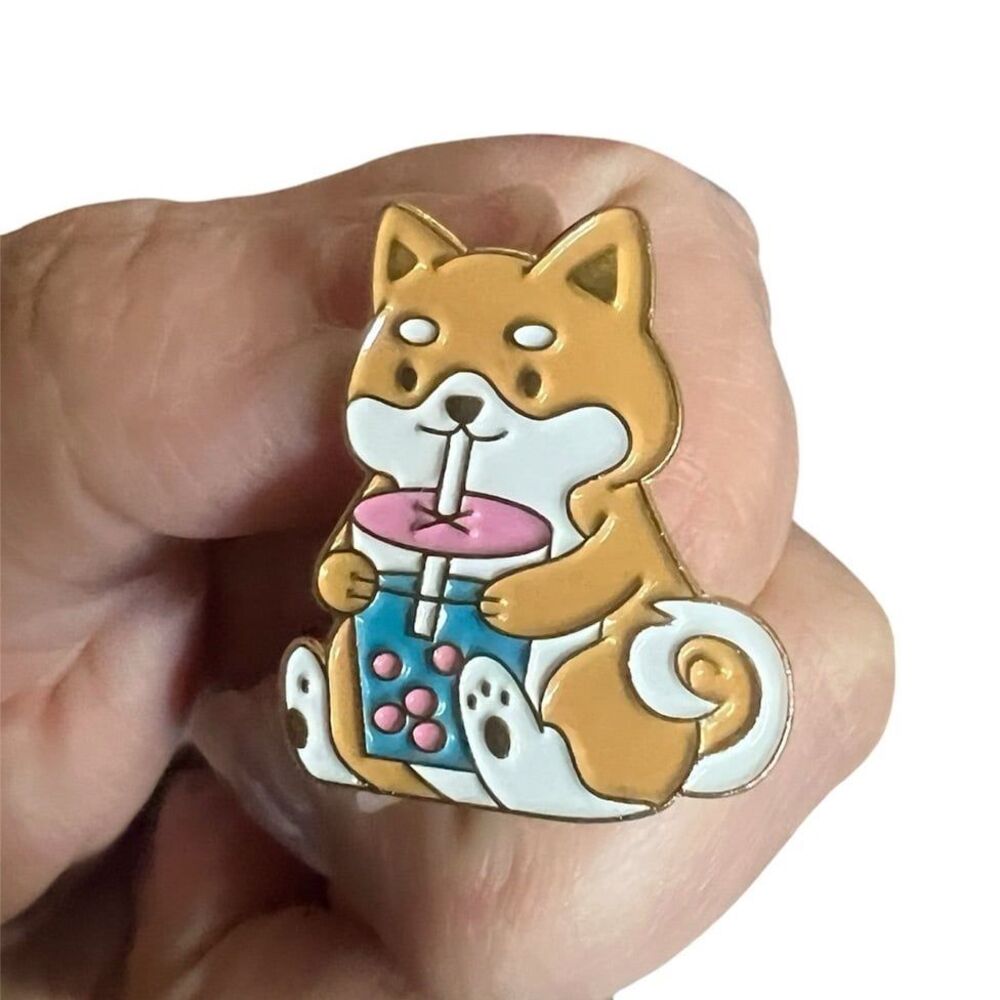 Boba Corgi Shiba Inu Dog Enamel Pin